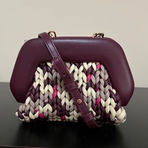 $510 Themoire Gea Printed Knitted Clutch or Crossbody in Burgundy Cabernet